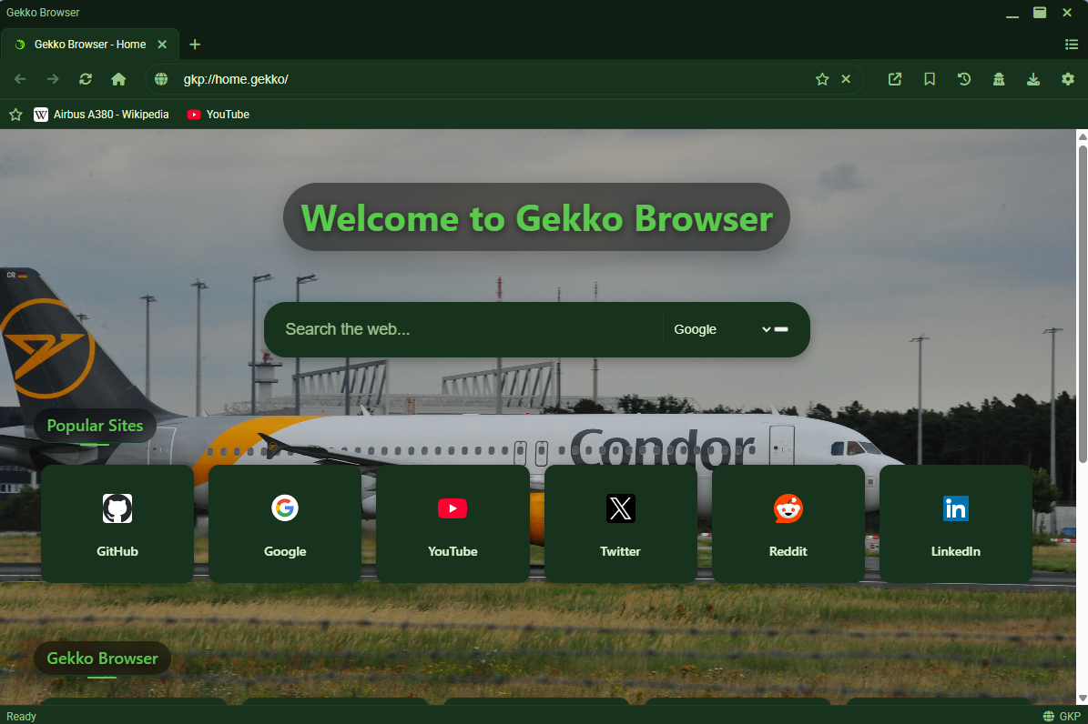 Gekko Browser home screen